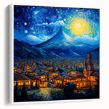 Vintage poster art of a Central American scenery in vibrant colors on a white framed canvas, ideal for living room decor.