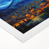 Art deco poster of a Central American scenery in muted earth tones on rolled canvas, suitable for dining room decor.