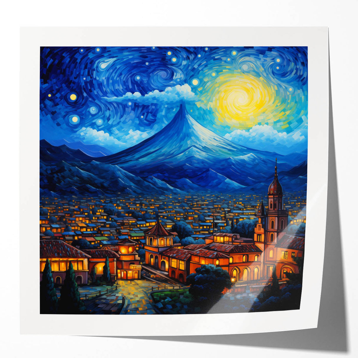 Rolled print of a Guatemalan landscape featuring vibrant green flora and distant mountains, ideal for dining room wall art.