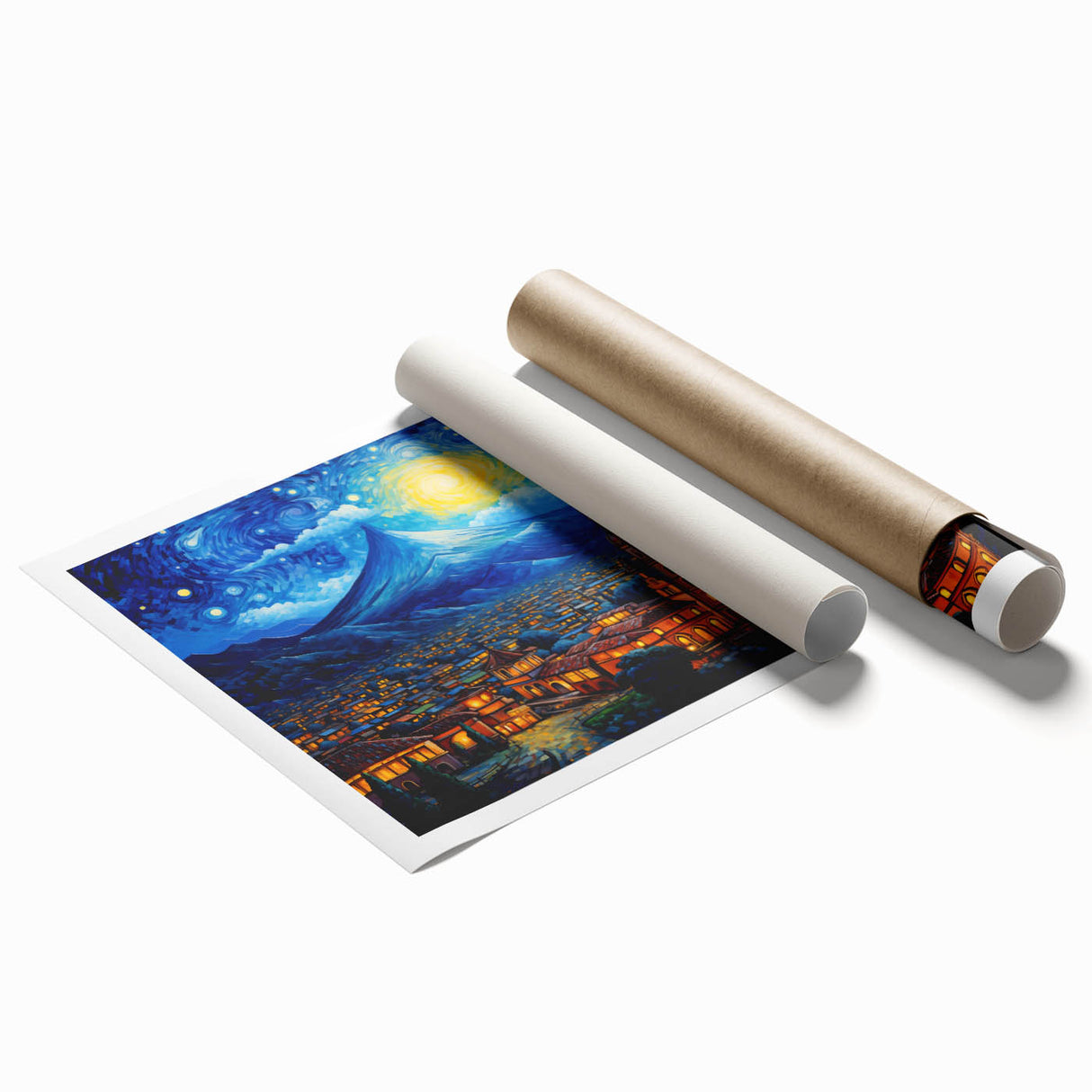 Extra large rolled print featuring a detailed floral scene in soft pastel colors.