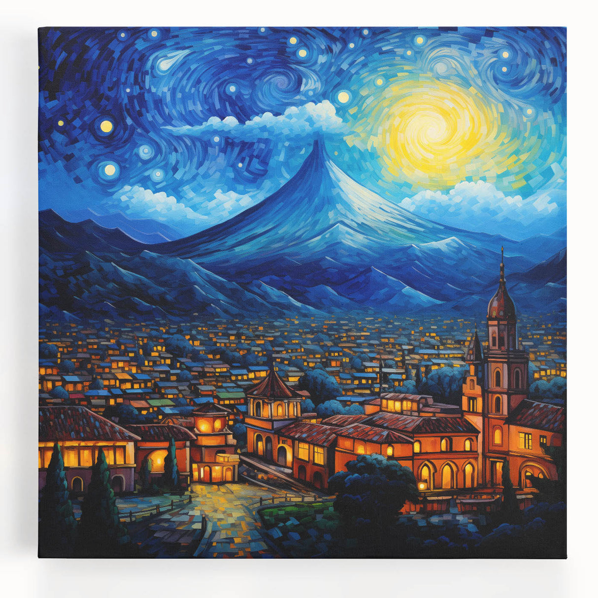 Black and white stretched canvas of a Central American scenery, ideal for kitchen wall art.