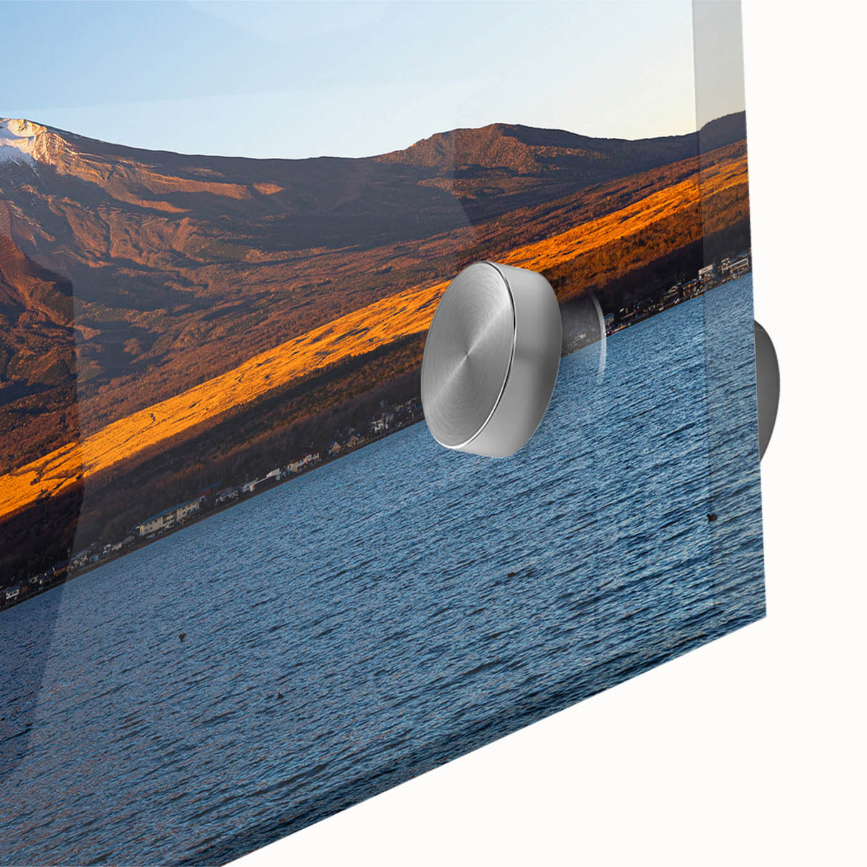 Large abstract wall art featuring vibrant hues and geometric shapes on acrylic glass, ideal for dining room ambiance.
