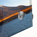 Large abstract wall art featuring vibrant hues and geometric shapes on acrylic glass, ideal for dining room ambiance.