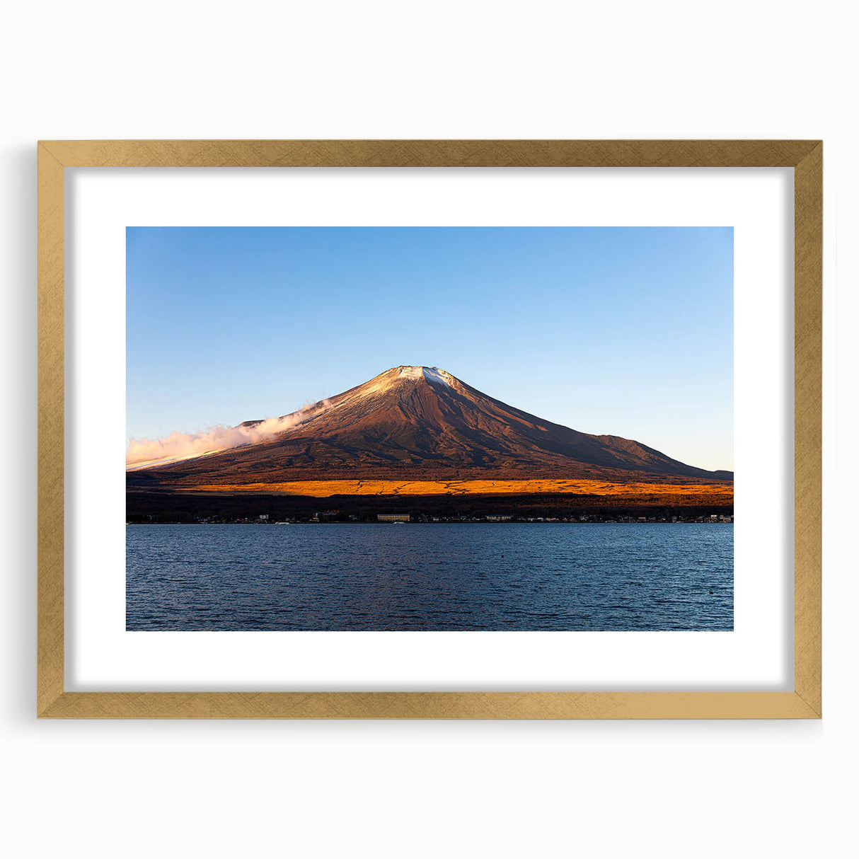 Extra large abstract art print of Central American scenery in gold frame, featuring textured brush strokes in earth tones.