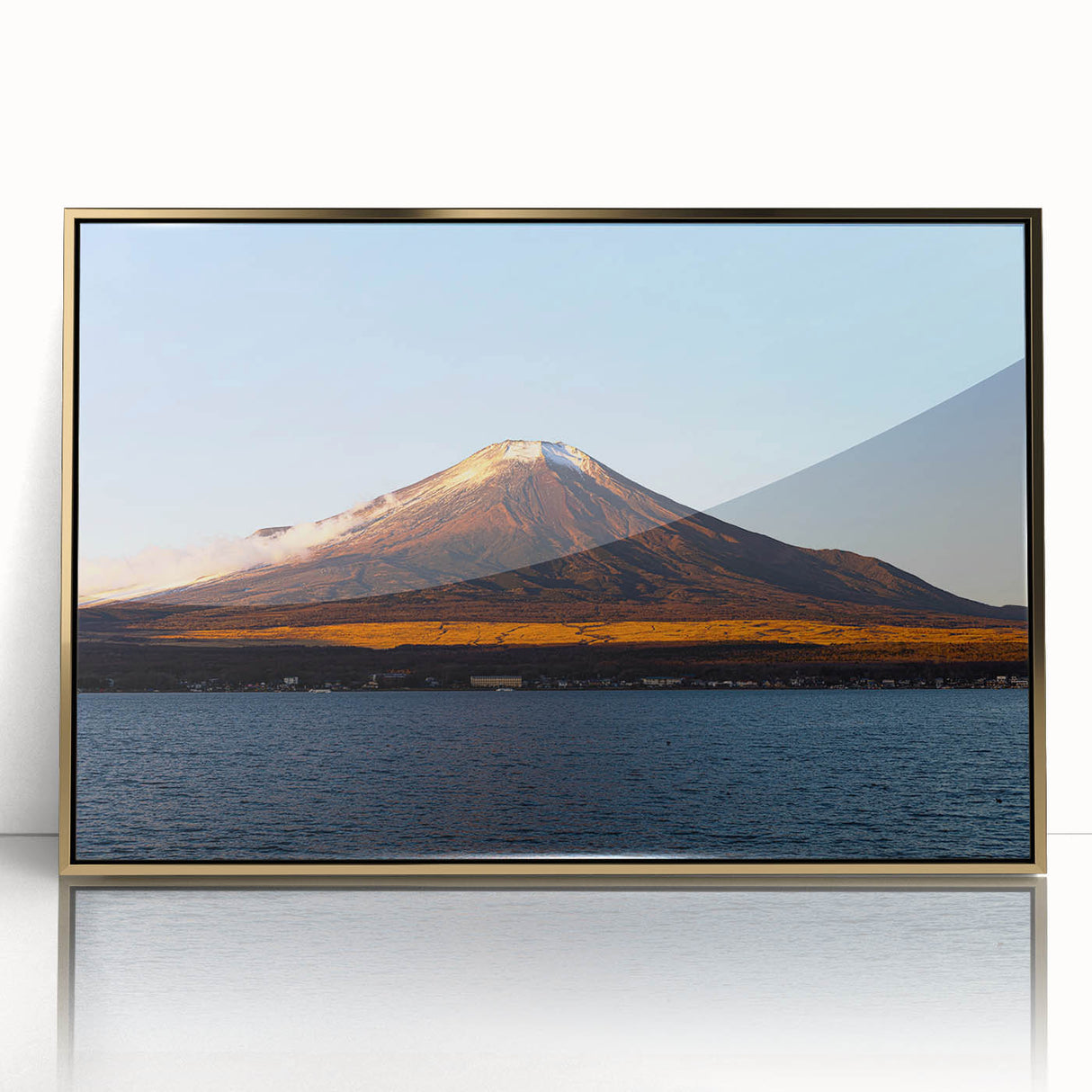 Mid-century modernist art of Central American scenery in Nicaragua, framed in gold acrylic.
