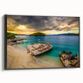 Black and white framed canvas featuring a vintage-style Albanian landscape, ideal for bedroom wall decor.