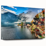 Acrylic print of a scenic Austrian landscape in muted earth tones, suitable for bedroom or dining room decor.