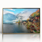 Art Deco poster of a European scenery, in muted gold tones on acrylic, ideal for nursery wall art.