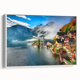 Vintage poster art of a scenic European landscape in Austria, featuring colorful art on extra large framed canvas.