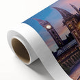 Art Deco poster of a European scenery in muted green and blue tones, printed on rolled canvas, ideal for nursery wall art.