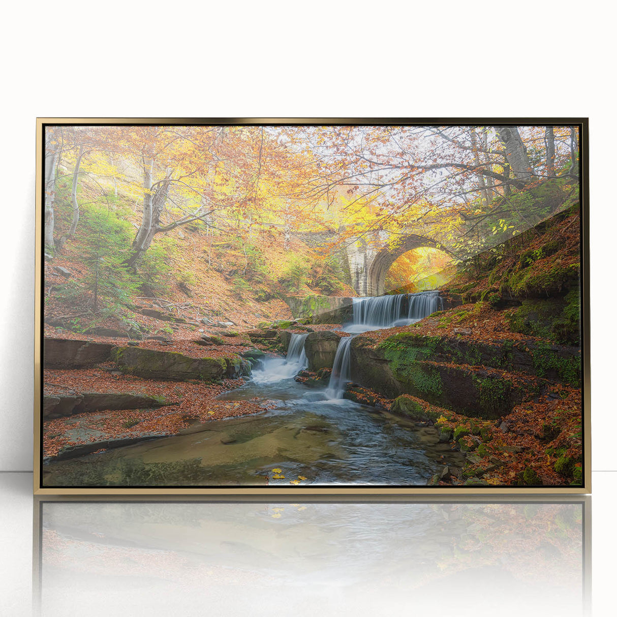 Art deco poster of a European scenery in Bulgaria, framed in gold acrylic, suitable for modern art wall decor.