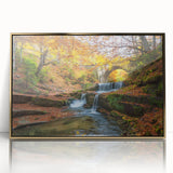 Art deco poster of a European scenery in Bulgaria, framed in gold acrylic, suitable for modern art wall decor.