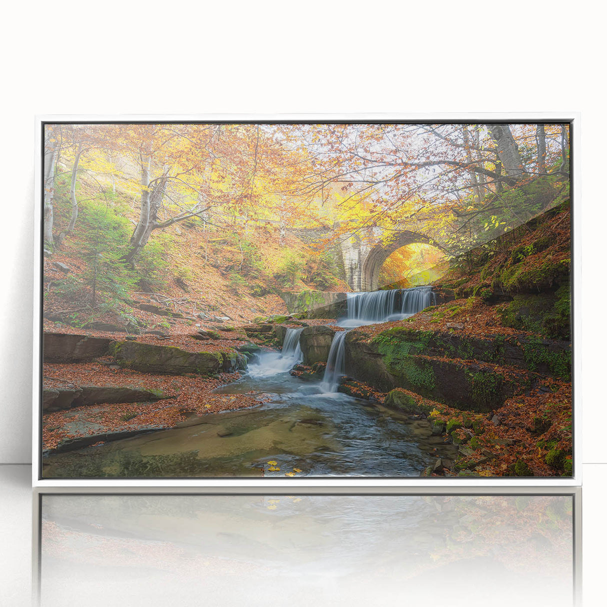 Mid-century modernist art depicting a European Bulgarian landscape in muted colors on a framed acrylic panel.