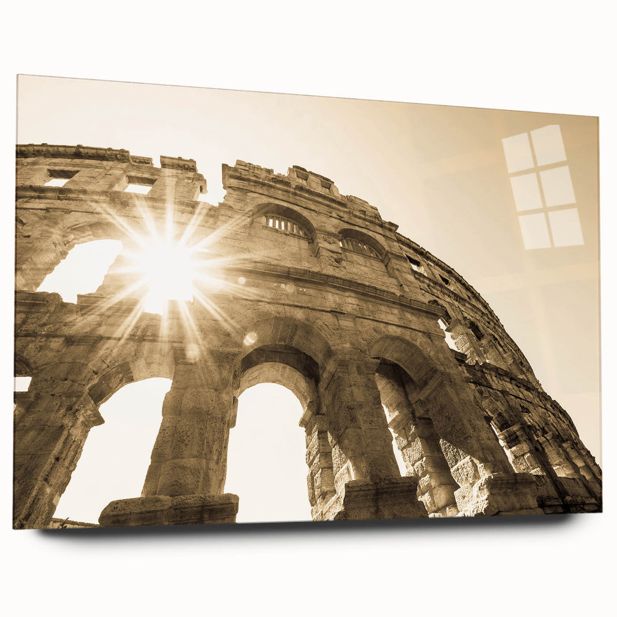 Large abstract wall art of a Croatian landscape in muted earth tones on acrylic glass.