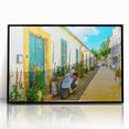 Large abstract wall art depicting a European Cyprus landscape in muted earth tones on a framed acrylic.