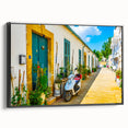 Black and white landscape art painting of a European scenery on framed canvas, ideal for bedroom decor.