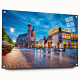 Acrylic print of Prague scenery with vibrant twilight hues, ideal for dining room decor.
