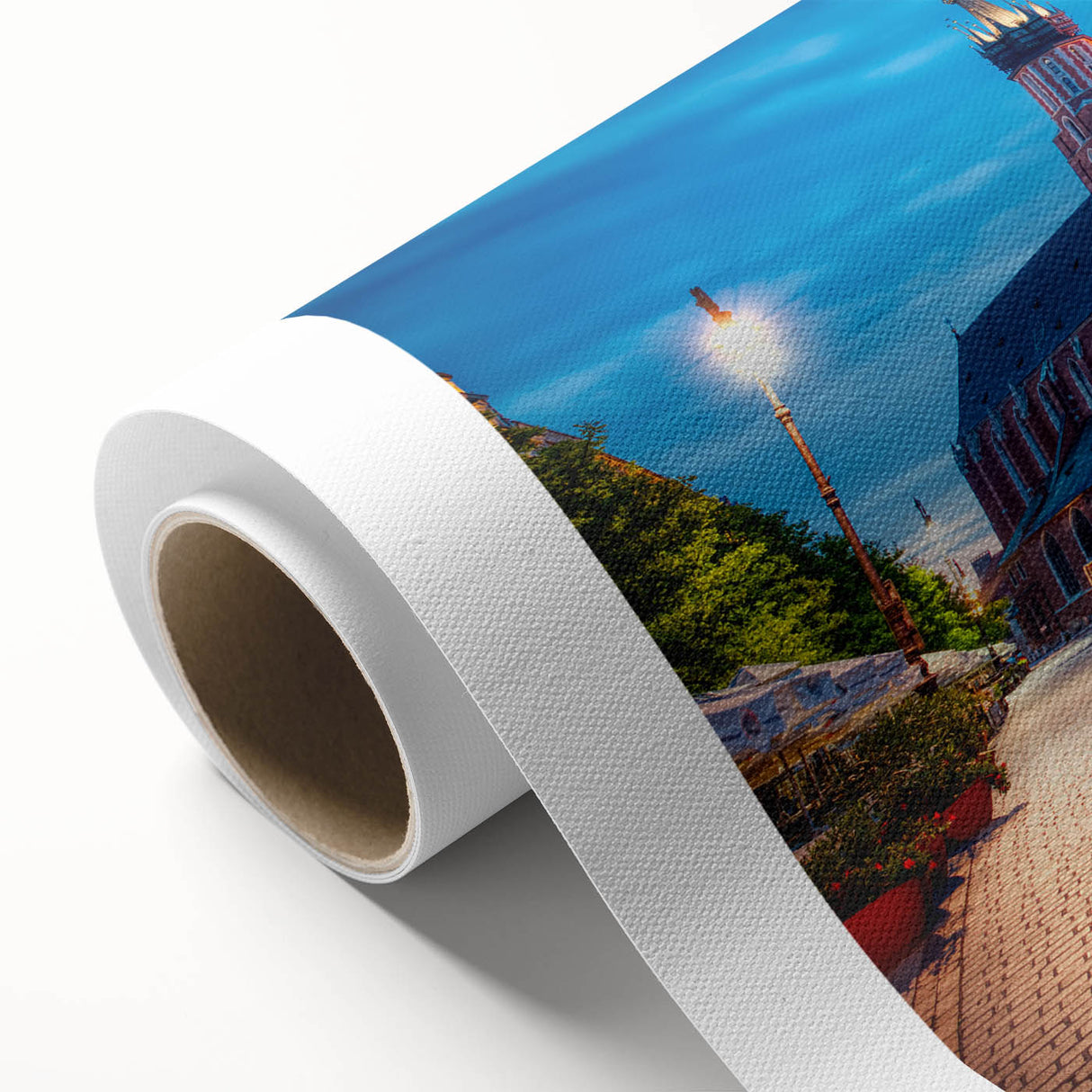 Art Deco poster of Prague skyline in pastel shades on rolled canvas, ideal for nursery wall art or dining room ambiance.