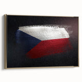 Framed canvas featuring a vintage-style landscape painting of the Czech Republic, with muted earth tones.