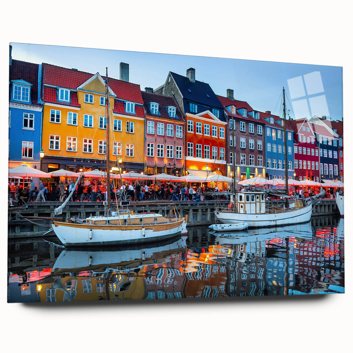 Large abstract wall art of a European scenery in Denmark on acrylic glass, suitable for bedroom or dining room decor.