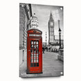 Acrylic print of the London skyline in muted gray and blue tones, ideal for dining room art.