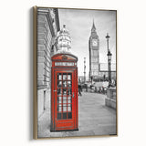 Framed canvas of a vintage-style London landscape in black and gold tones, suitable for bedroom decor.