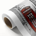 Art deco poster of London scenery on rolled canvas, featuring muted pastel shades.