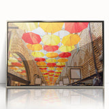 Large art print of Piccadilly, England in muted colors on a silver-framed acrylic, ideal for modern art wall decor.