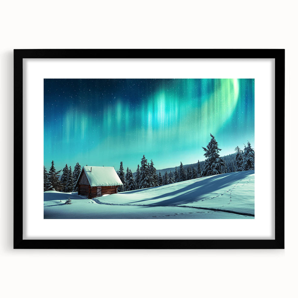 Extra large abstract art print featuring a textured, colorful European landscape on a black framed canvas.