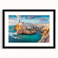 Extra large, textured abstract art print of a colorful Corsican landscape on a black framed canvas.