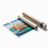 Extra large rolled print of a Corsican landscape with vibrant flowers and coastal views.