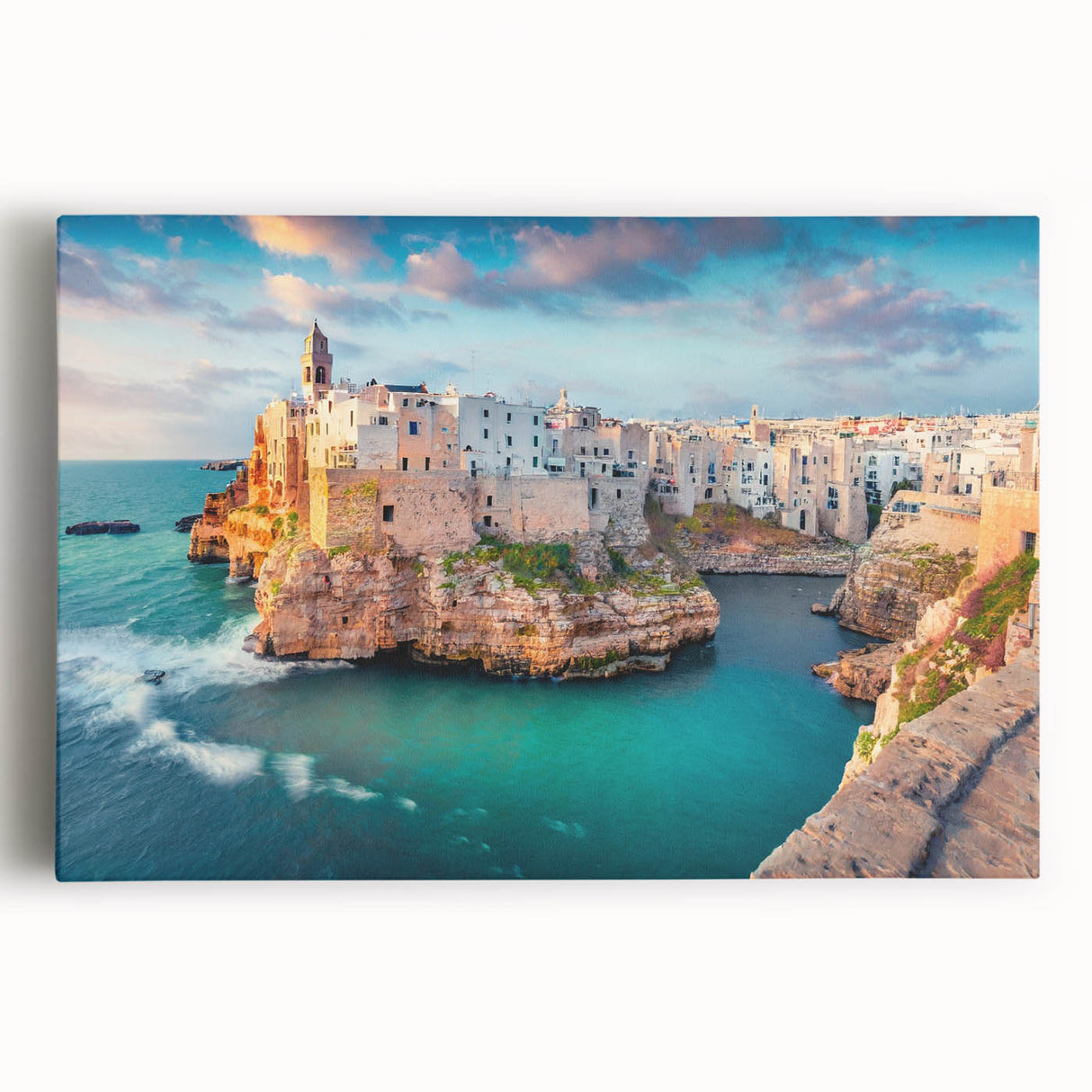 Black and white photograph of the Corsican coastline on stretched canvas, ideal for kitchen wall art or bedroom decor.