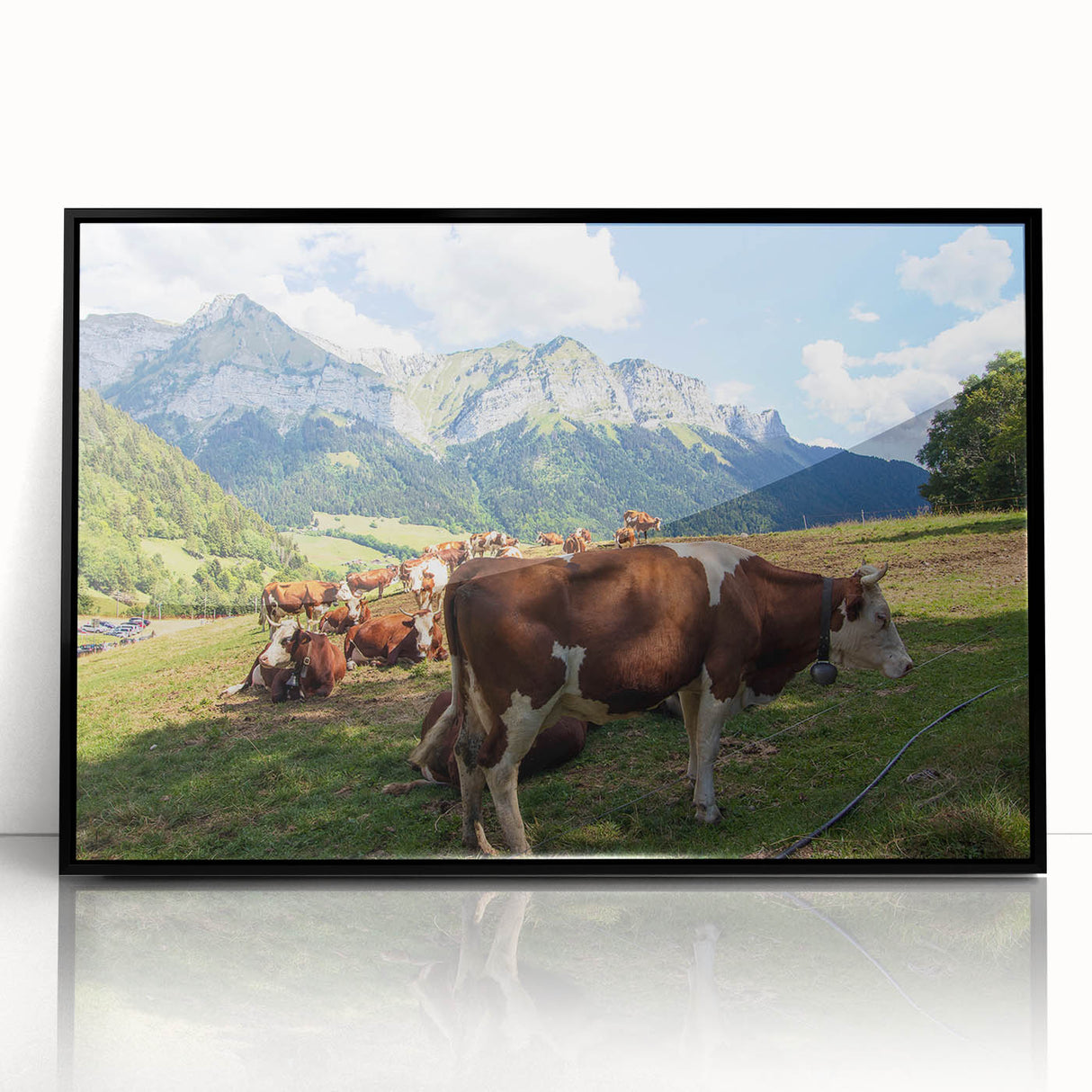 Large abstract wall art depicting French Alps scenery in muted earth tones on a framed acrylic.