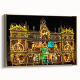 Framed canvas of a vintage-style Lyon landscape in muted gold and black tones, ideal for bedroom wall art.