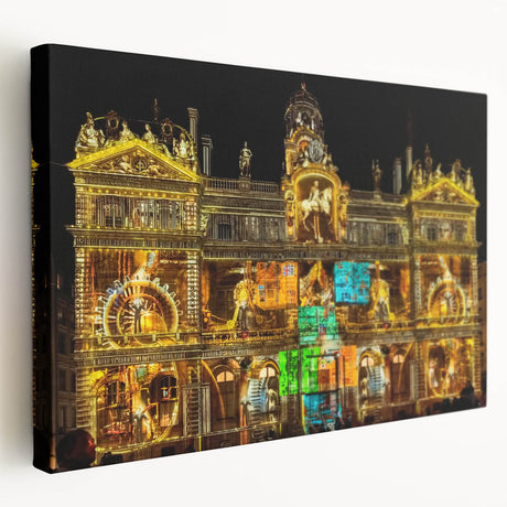 Large art depicting Lyon, France on stretched canvas, in muted earth tones, ideal for kitchen wall art.
