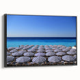 Black and white framed canvas featuring a vintage landscape painting of Nice, France, ideal for bedroom decor.