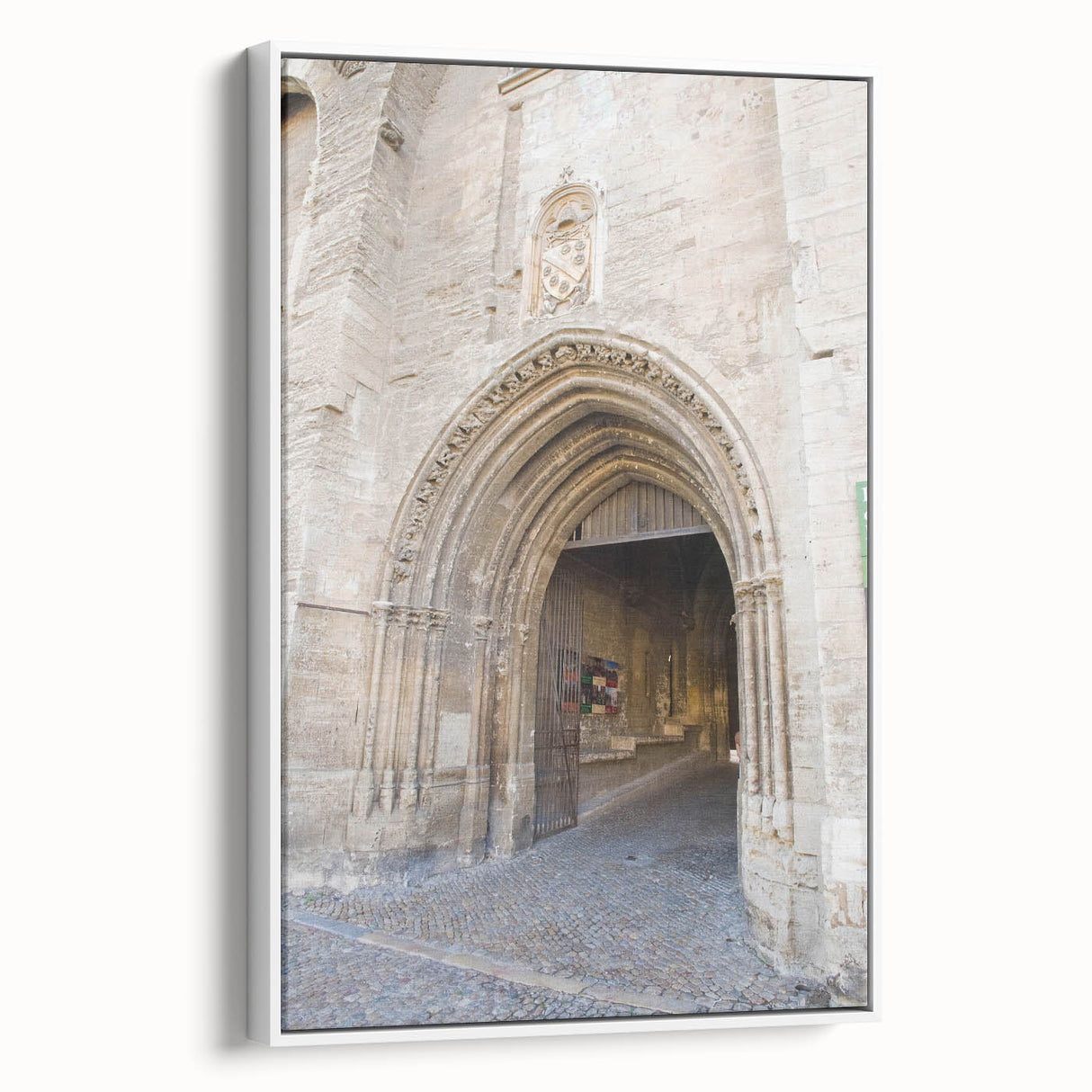 Vintage poster art of a Provence scenery on framed canvas, featuring vibrant colors, ideal for living room decor.