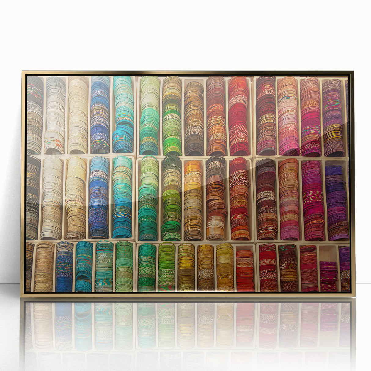 Art Deco poster depicting a serene South France scenery in soft pastel colors on a framed acrylic.