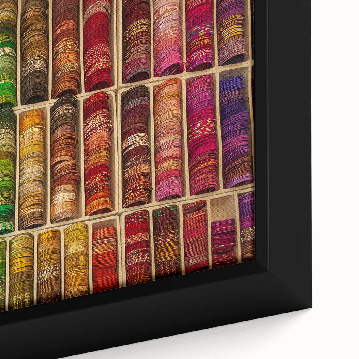 Extra large black wall art featuring a textured, colorful abstract of Southern France on framed canvas.