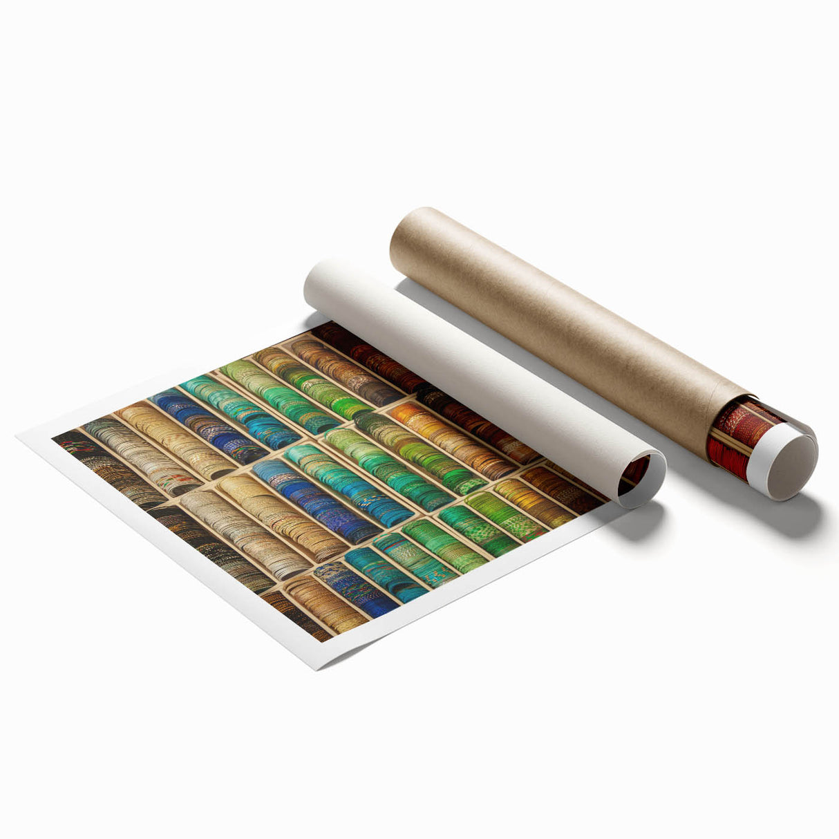 Extra large rolled print of a serene French southern landscape in muted green and blue tones.