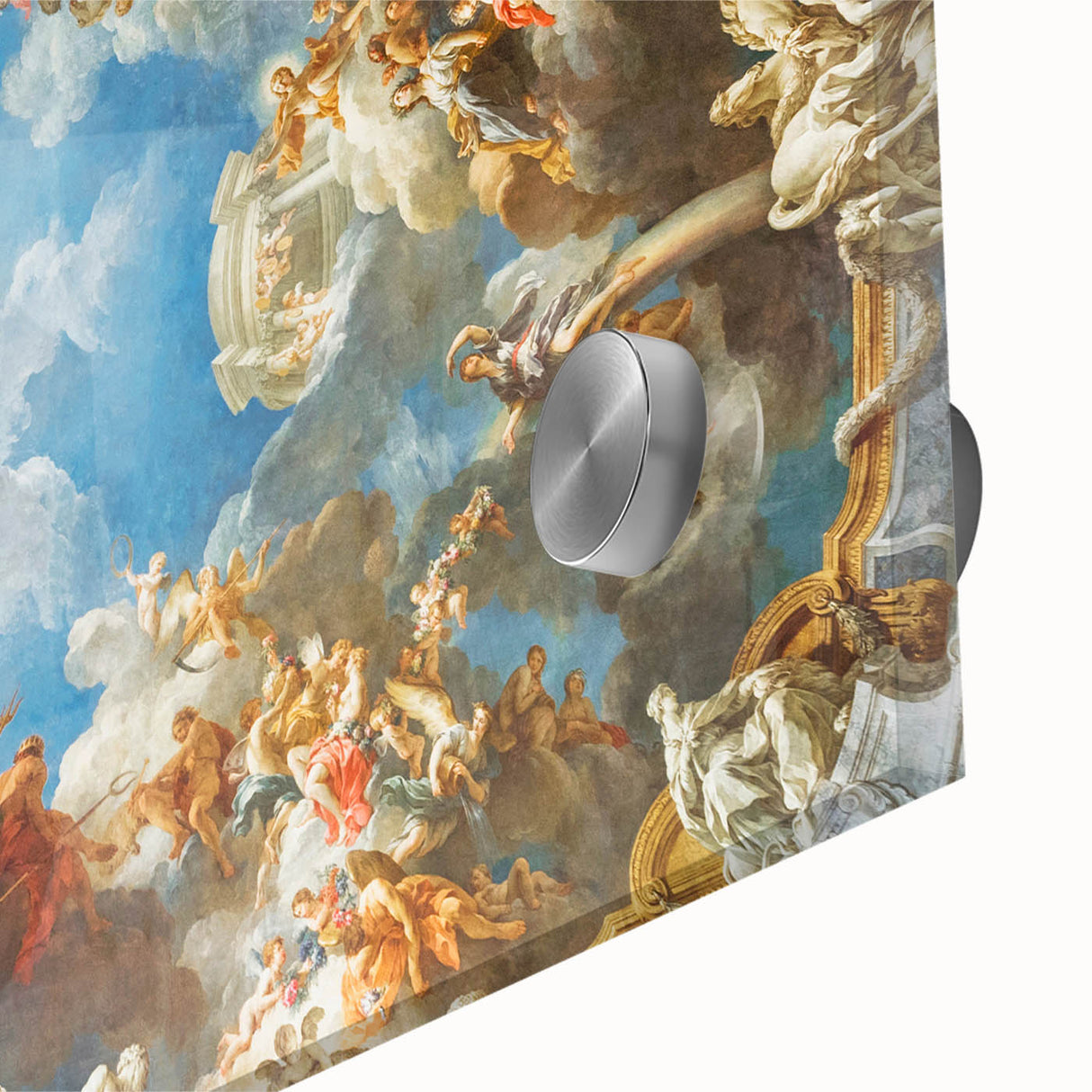 Large abstract acrylic print of Versailles scenery in muted earth tones, ideal for dining room art.