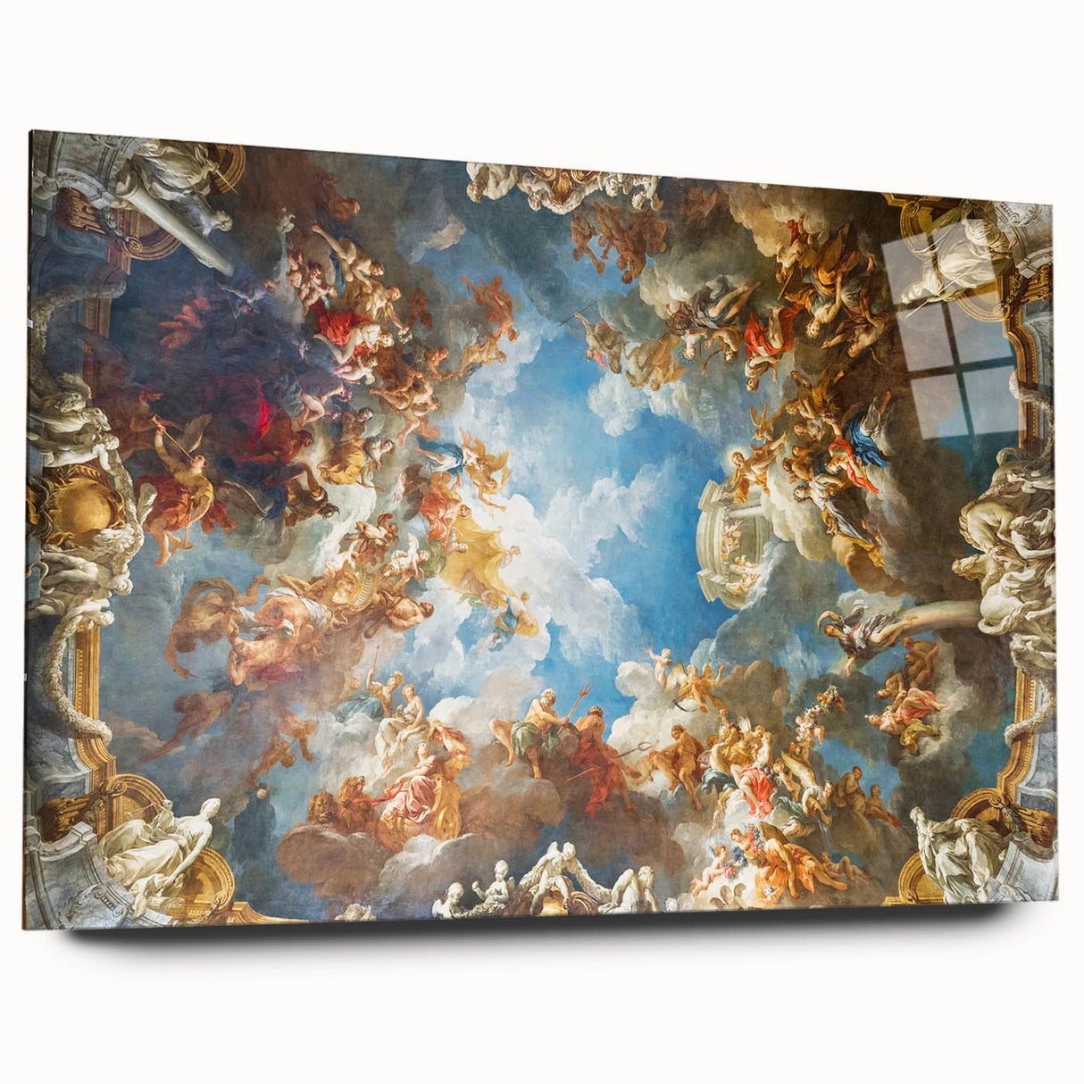 Acrylic print of Versailles scenery in muted green and blue tones, ideal for bedroom or dining room decor.