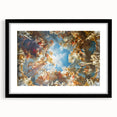 Abstract art print of Versailles scenery in vibrant colors on a large textured canvas, framed in black.