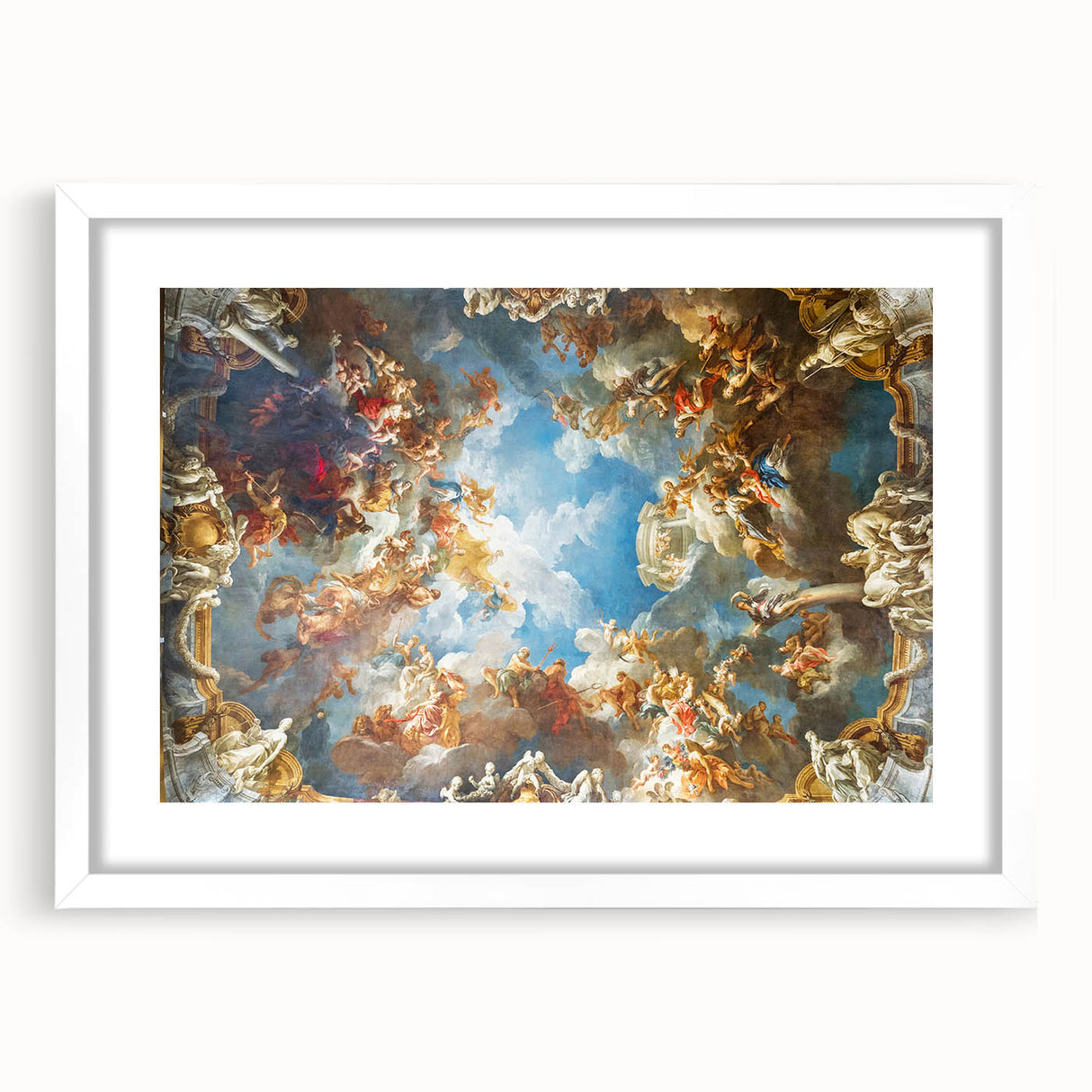 Textured art print of abstract Versailles scenery in muted earth tones on a framed white canvas, ideal for bedroom art.