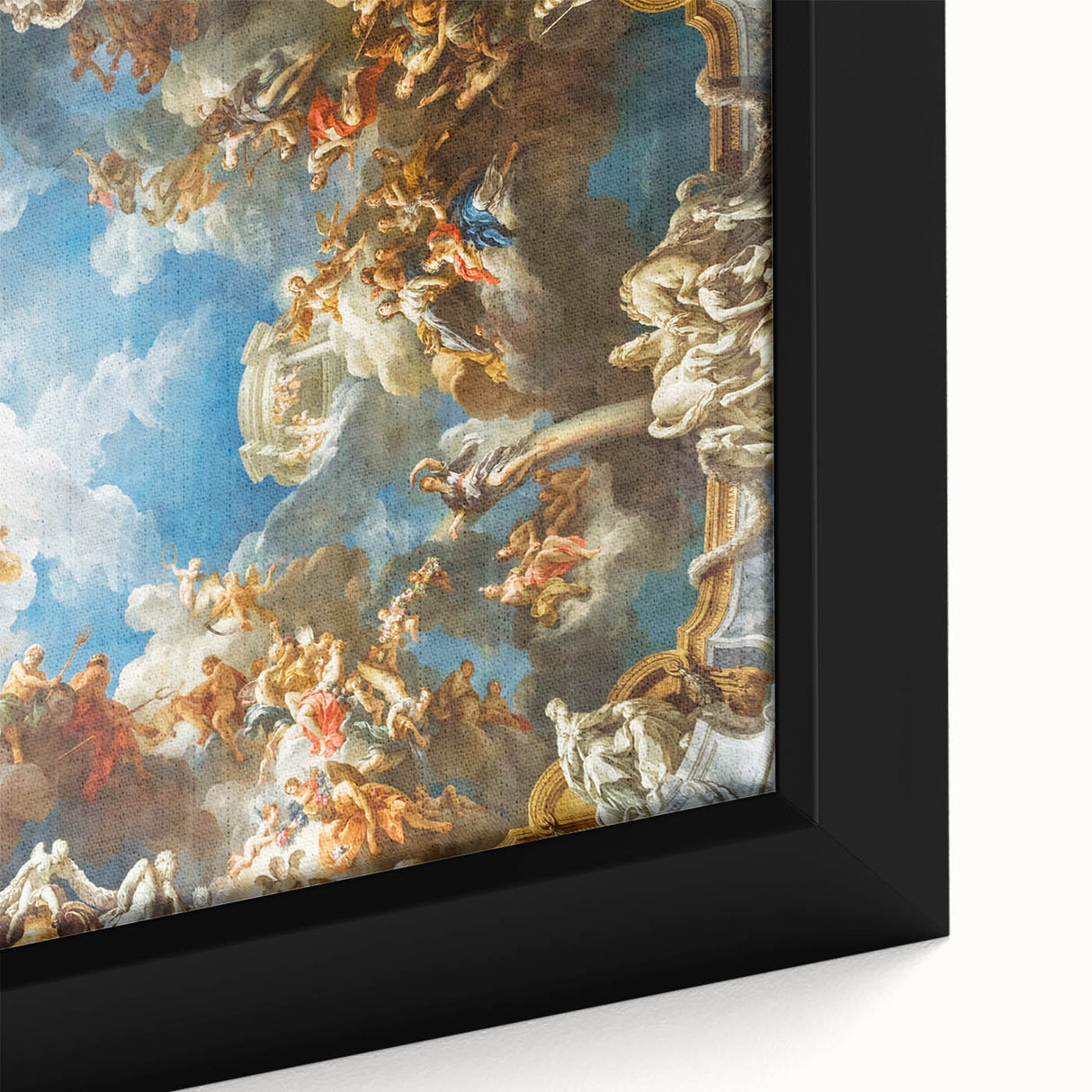 Extra large black wall art featuring a textured depiction of the Versailles palace in vibrant, colorful hues.