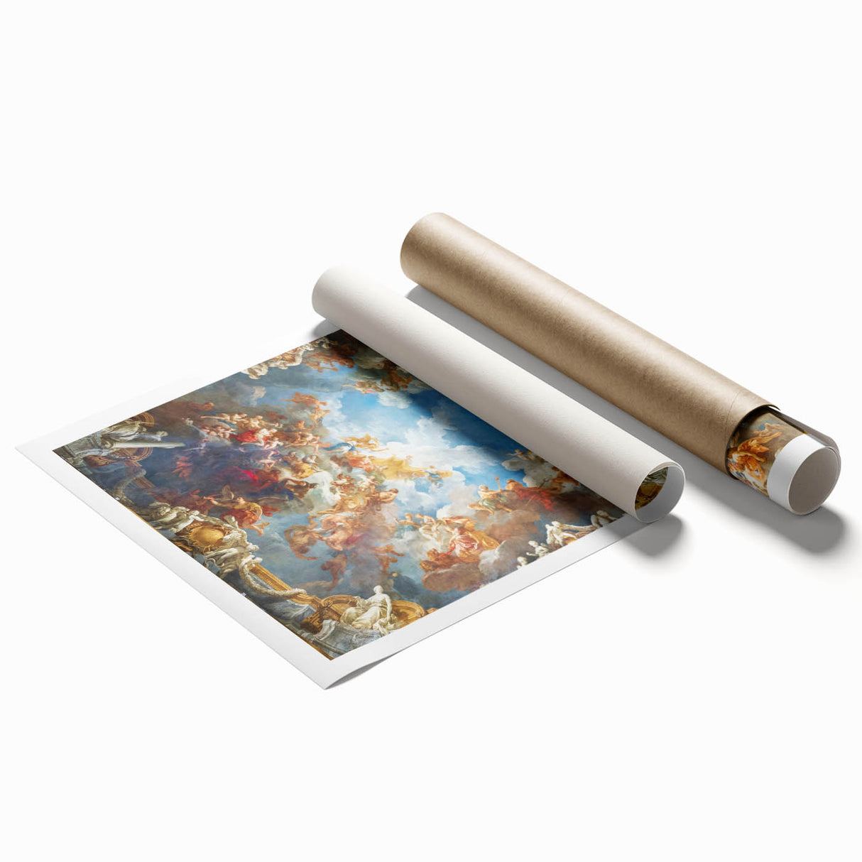 Extra large rolled print of Versailles garden scenery in soft pastel hues, ideal for classy bathroom wall art.