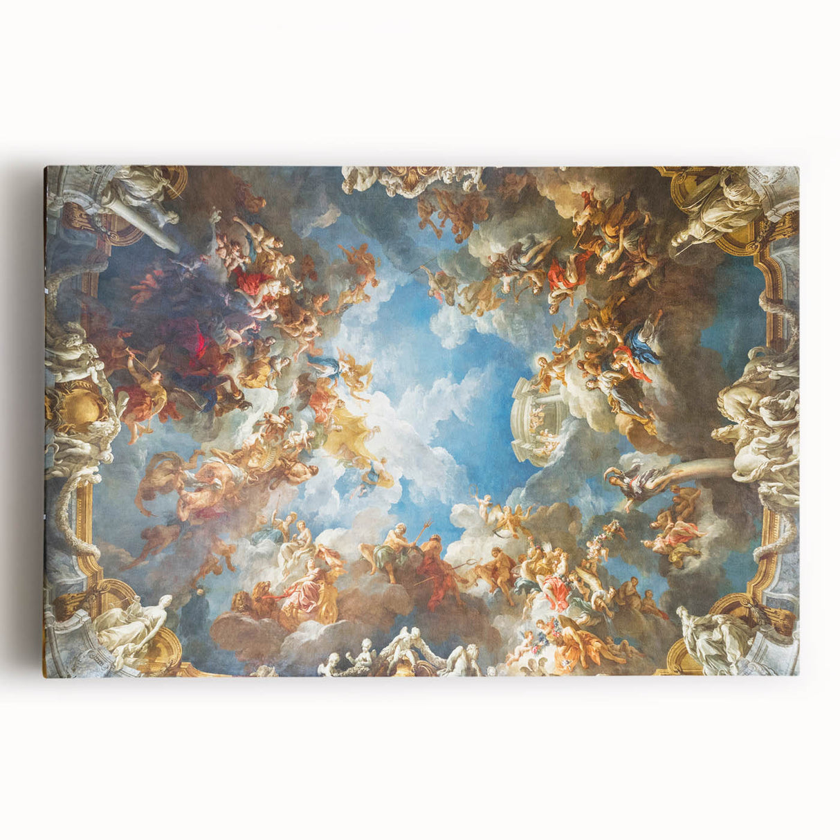 Black and white photo of the Palace of Versailles on stretched canvas, ideal for kitchen wall art.