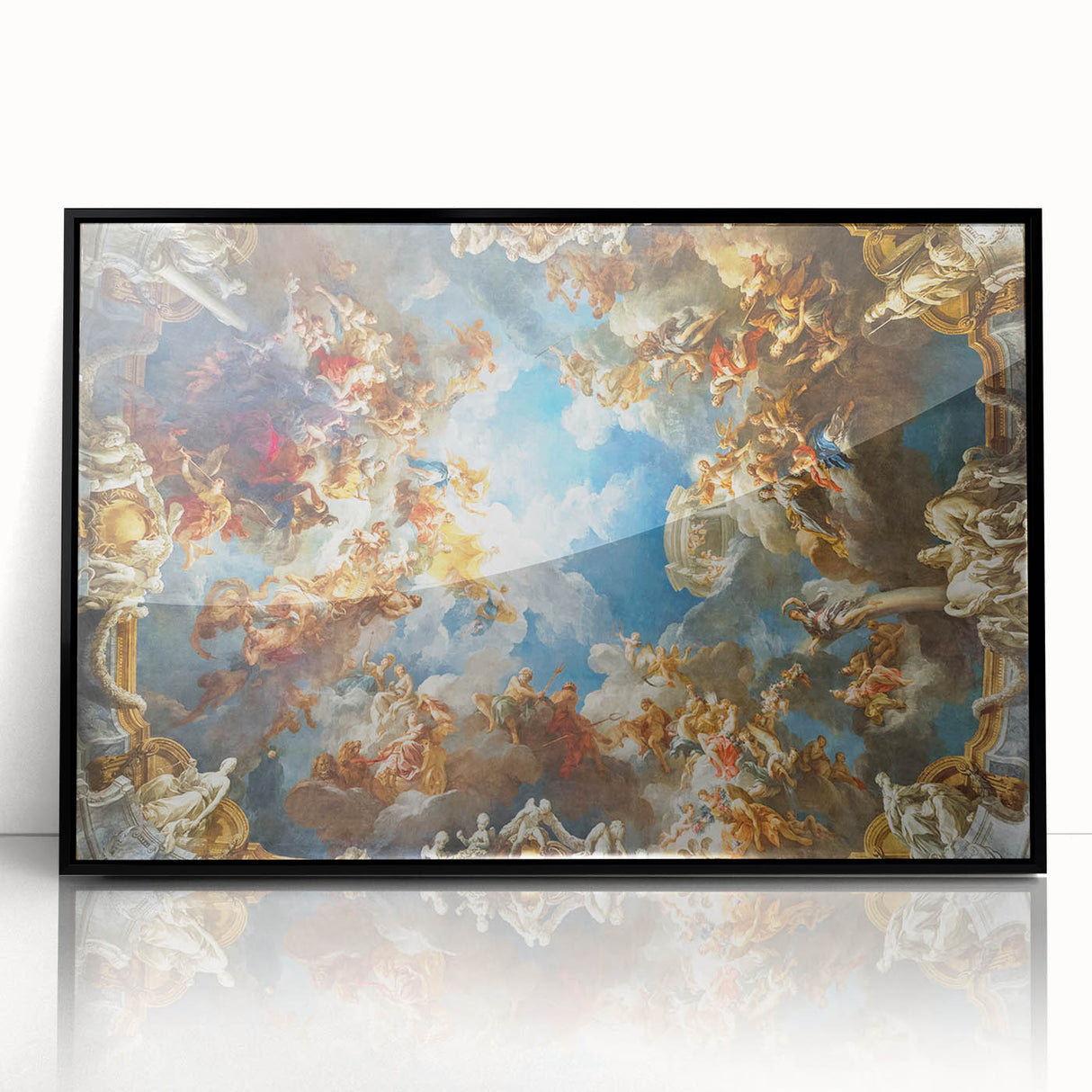 Large abstract wall art of Versailles scenery in muted earth tones on framed acrylic, suitable for modern living room decor.