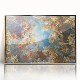 Large art print of Versailles gardens in mid-century modernist style, acrylic framed in gold.
