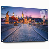 Acrylic print of a Bavarian landscape in muted greens and blues, ideal for dining room art.